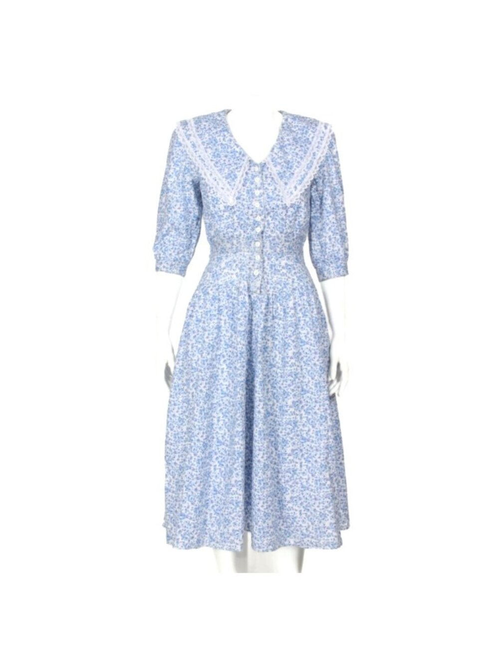 Vtg 80's Floral Sailor Collar Garden Tea Party Country Romance Dress sz 3/4 /035